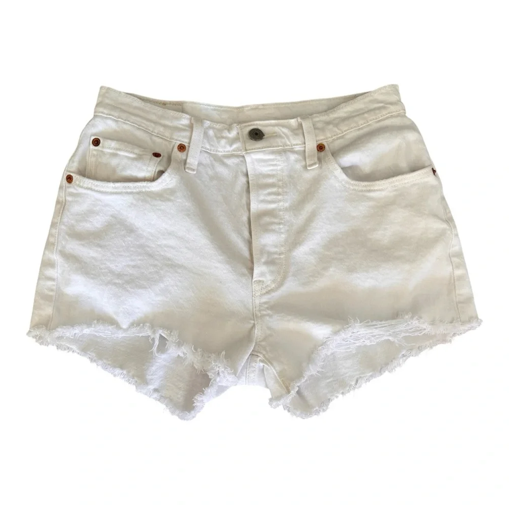 Levi's 501 Original High Rise White Denim Cutoff Shorts Size 28 - Picture 2 of 11